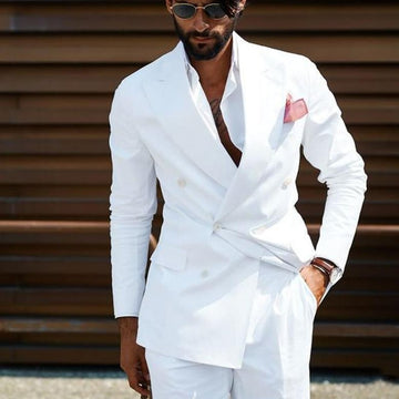 Aidase Double Breasted Men Suits White Slim Fit Wedding Tuxedo for Groom 2 Piece Casual Style Male Fashion Jacket with Pants 2021 aidase-shop